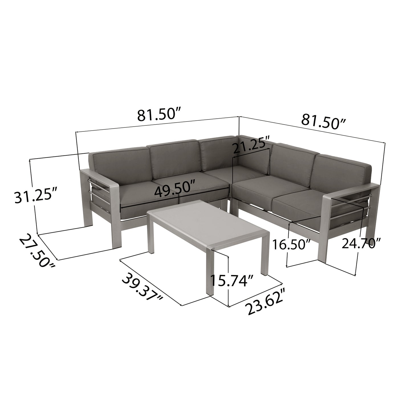 Sonora Outdoor Aluminum 4-piece Sofa Set with Cushions