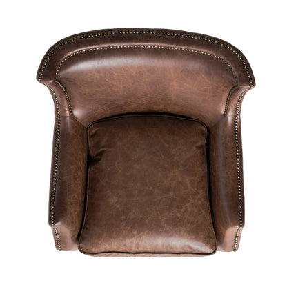 Napier Brown Top Grain Leather Upholstered Club Chair with Nailhead Trim