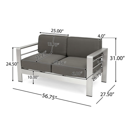 Crested Bay Outdoor Aluminum 3-piece Chat Set with 56-inch Rectangular Liquid Propane Fire Table