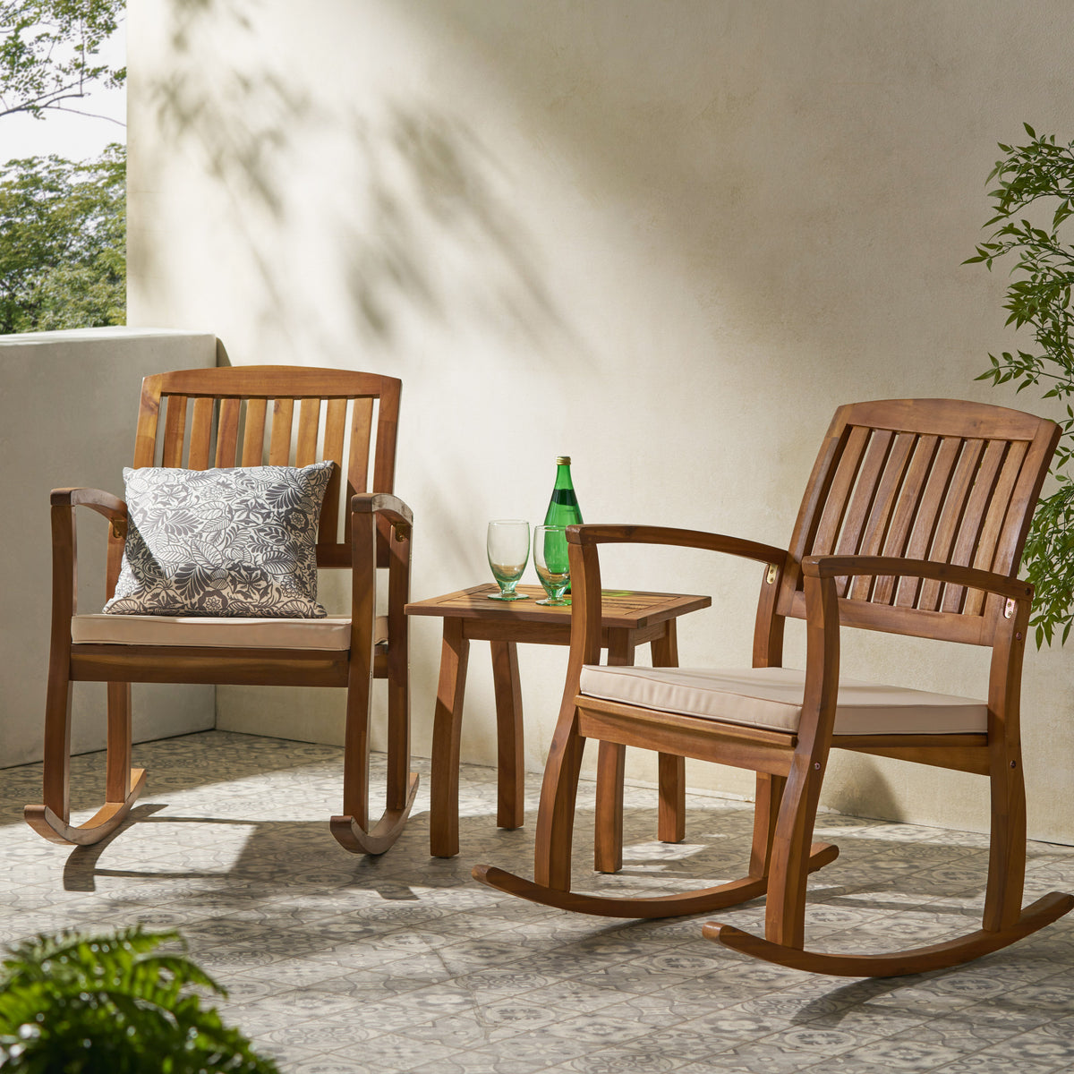 South Hampton Rocking Chair w/ Cushion (Set of 2) & Accent Table ...
