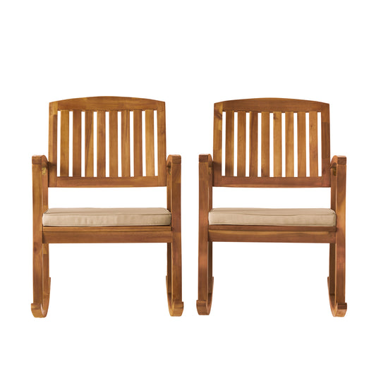 Sadie Outdoor Acacia Wood Rocking Chairs with Cushion (Set of 2)