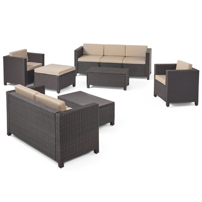 Budva 9pc Outdoor Wicker Sectional Sofa Set w/ Cushions