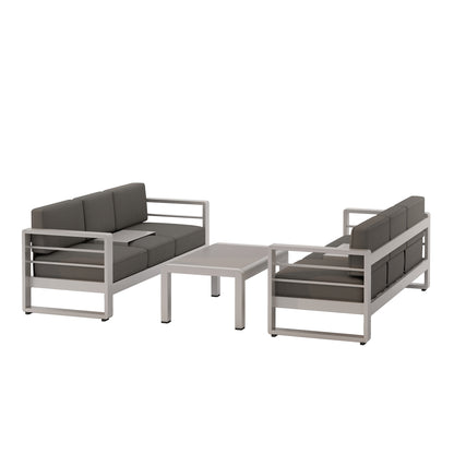 Crested Bay Outdoor Aluminum 3-Piece Sofa Set with Khaki Cushions