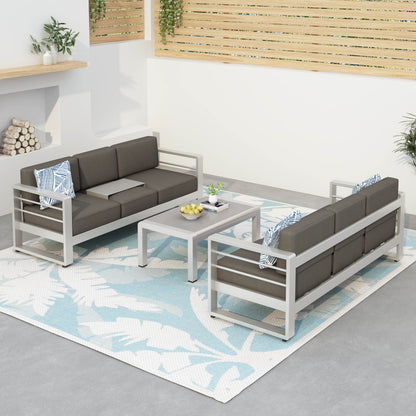 Crested Bay Outdoor Aluminum 3-Piece Sofa Set with Khaki Cushions