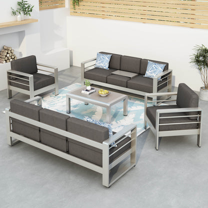 Crested Bay Outdoor Aluminum 5-Piece Sofa Set with Khaki Cushions