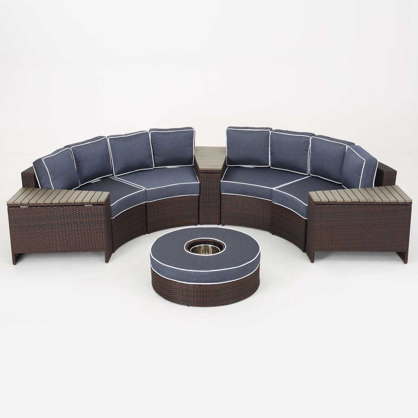 Riviera 8pc Outdoor Sectional Sofa Set w/ Storage Trunks & Ice Bucket