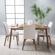 Oneida Mid-Century Modern 5 Piece Dining Set, Light Beige and Walnut ...