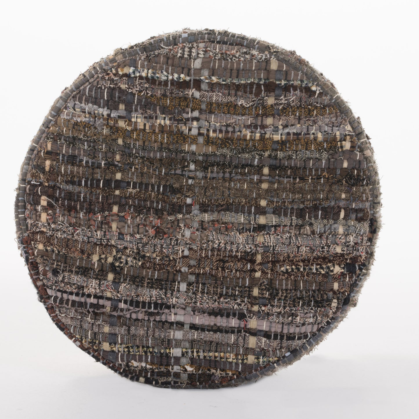 Harrison Handcrafted Boho Fabric Round Ottoman Stool
