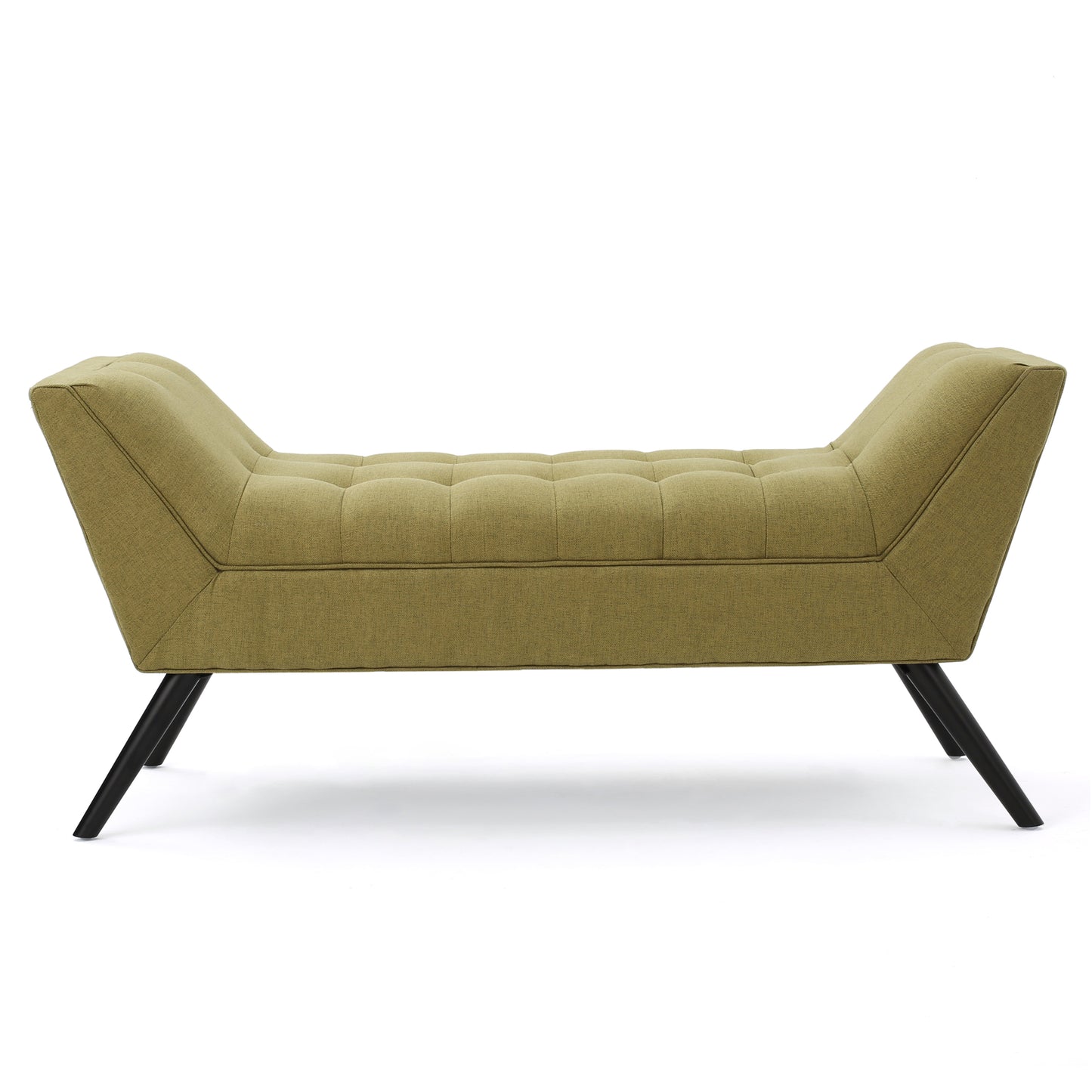 Madrid Mid-Century Modern Tufted Fabric Ottoman Bench with Tapered Legs