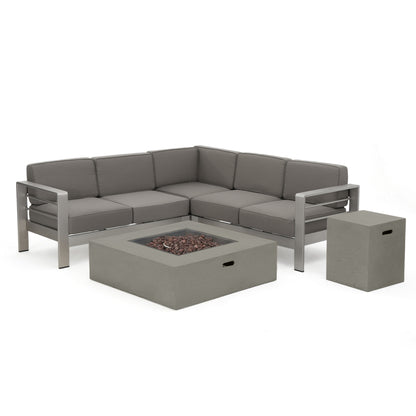Crested-Bay V-shape Outdoor Fire Table Sofa Set