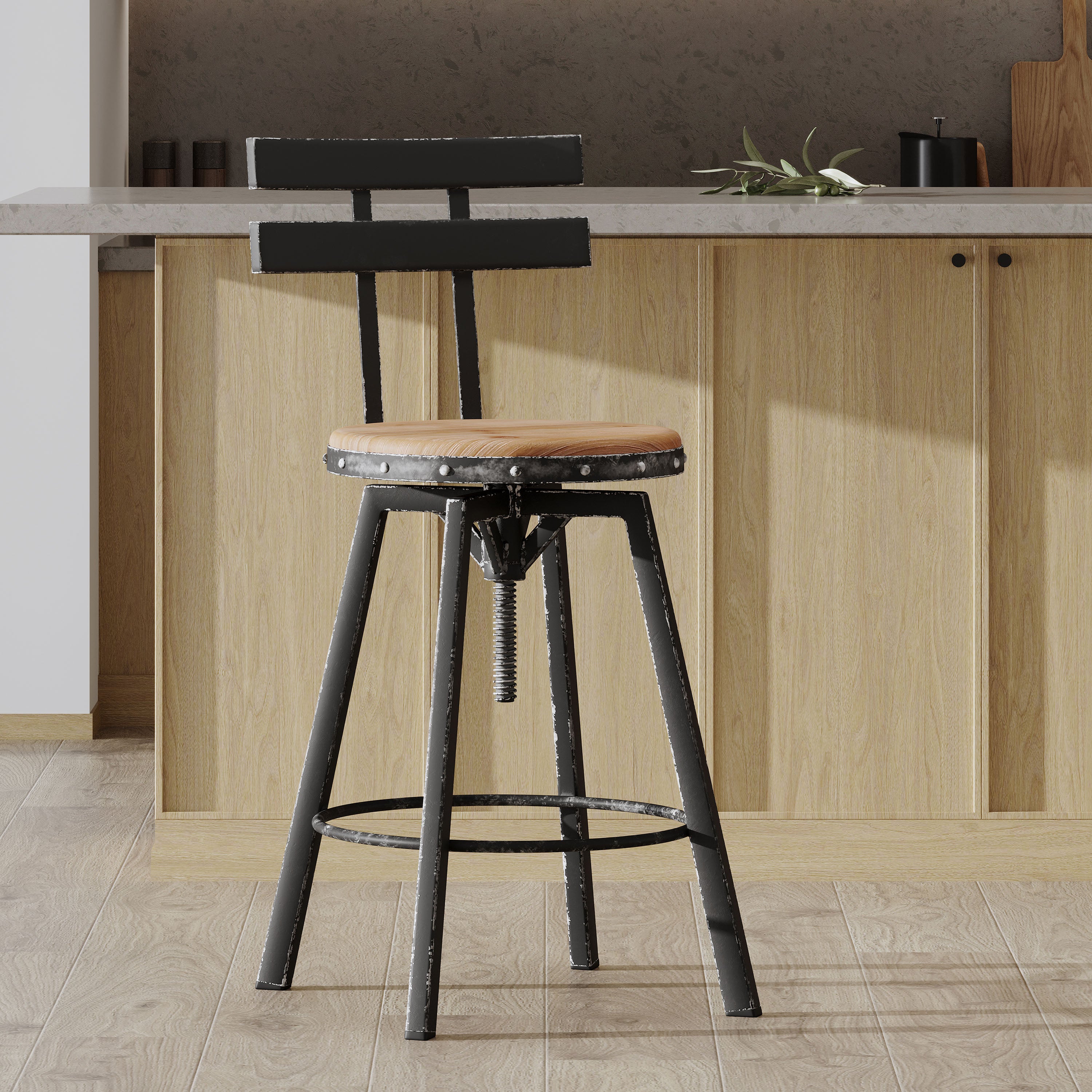 Wood and metal adjustable bar online stool