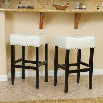 Ogden Contemporary Faux Leather 30 Inch Backless Barstool (Set of 2), Brown and Matte Black