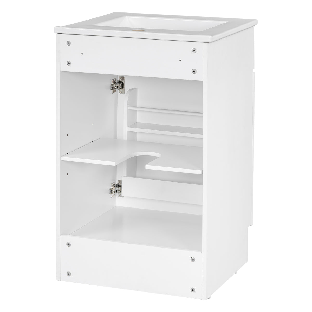 Effervescent Vanes Wood Frame 20" Bathroom Vanity with Ceramic Sink, Cabinet with Soft-Closing Door Shelf and Adjustable Shelf, Open Back, Metal Hardware, Storage/Organizer, White
