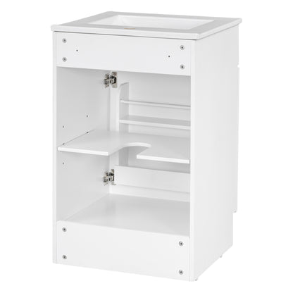 Effervescent Vanes Wood Frame 20" Bathroom Vanity with Ceramic Sink, Cabinet with Soft-Closing Door Shelf and Adjustable Shelf, Open Back, Metal Hardware, Storage/Organizer, White