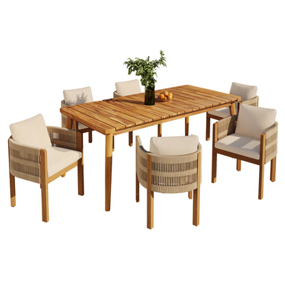 Sylvia Outdoor Dining Set with Acacia Wood Table and 6 Chairs,Waterproof Cushions