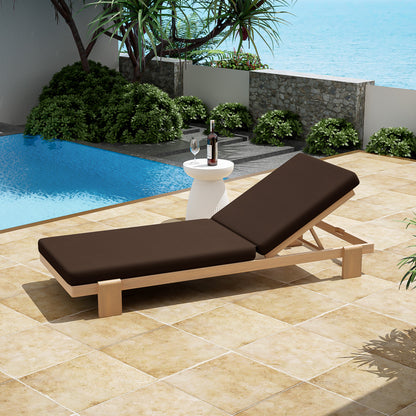 Enchang Outdoor Acacia Wood Chaise Lounge, Teak Frame, with Cushion