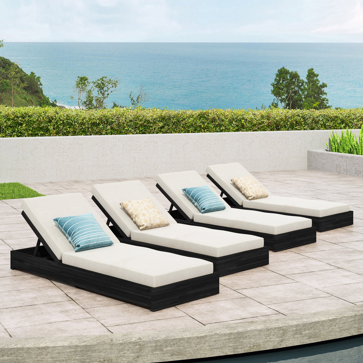 Elarterum Lounge chaise Set, Acacia solid wood with Lounge Cushio