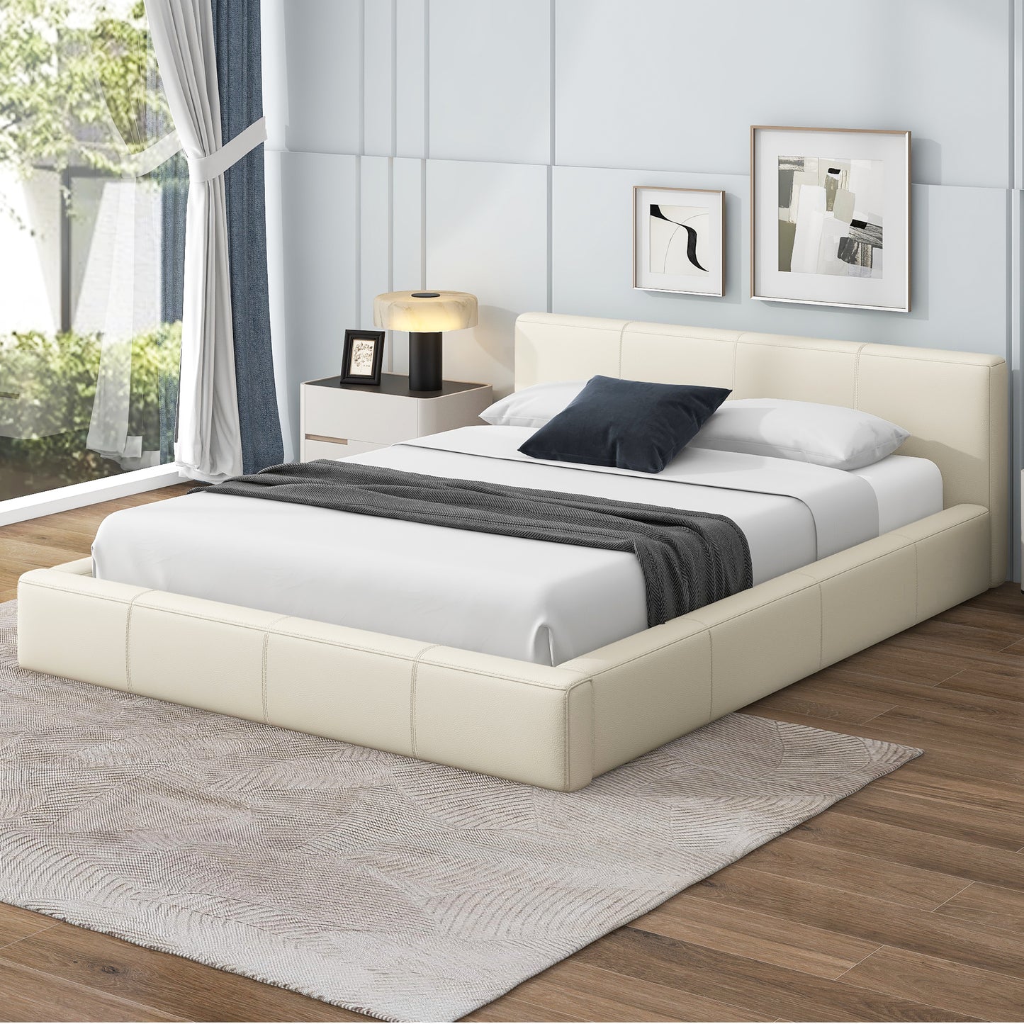 Liras Stylish Beige Upholstered Bed - The Ideal Choice for Your Bedroom