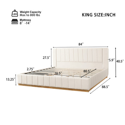 Cosima Beige Striped Fabric Upholstered Bed – Modern Minimalist Platform Design with Elegant Subtle Lines for Serene Contemporary Bedrooms