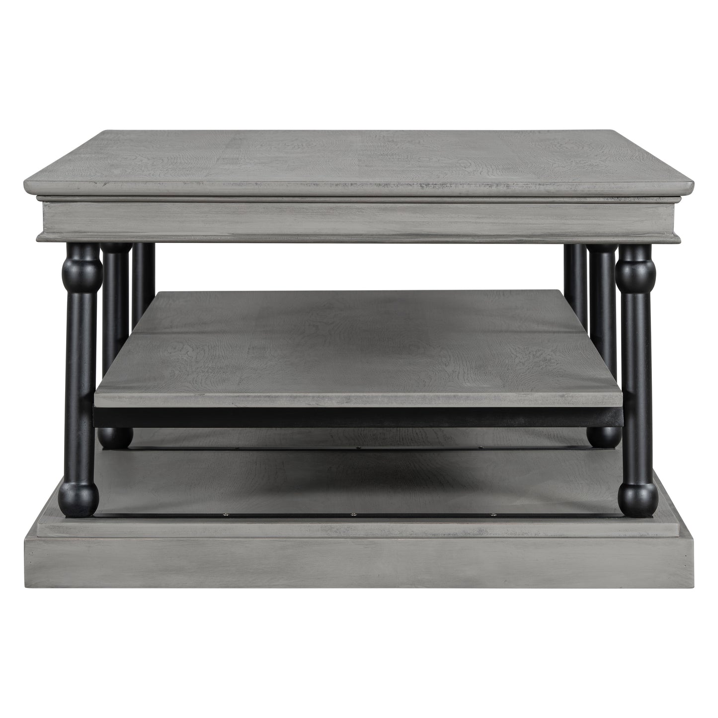 55.1" Wood Coffee Table with Black Legs, 2 Open Storage Shelves, Modern Living Room Table