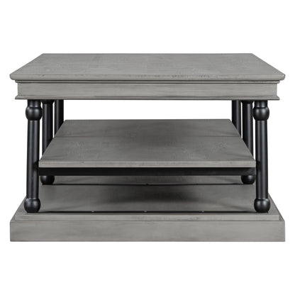 55.1" Wood Coffee Table with Black Legs, 2 Open Storage Shelves, Modern Living Room Table