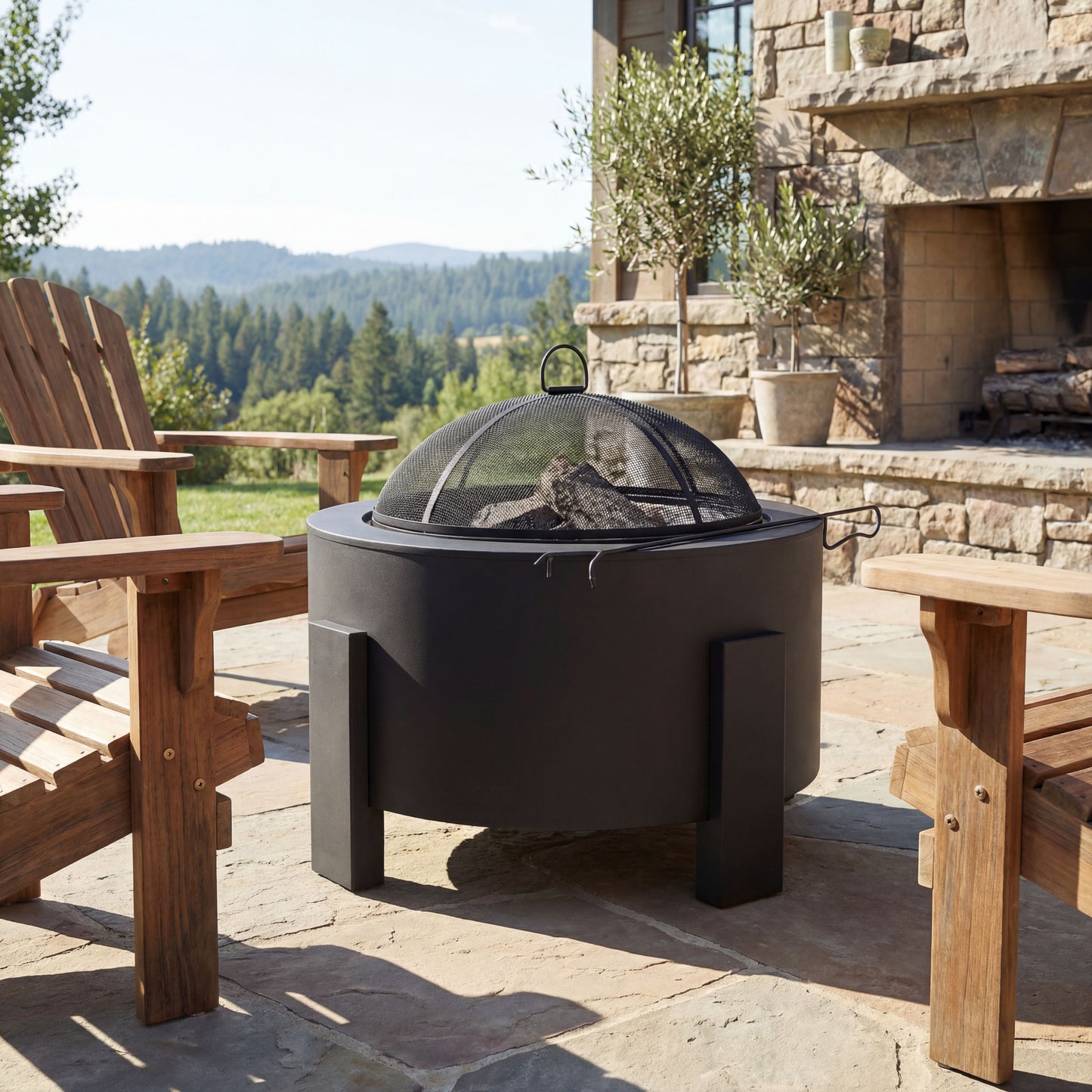 Saskia Modern Wood-Burning Iron Fire Pit in Black