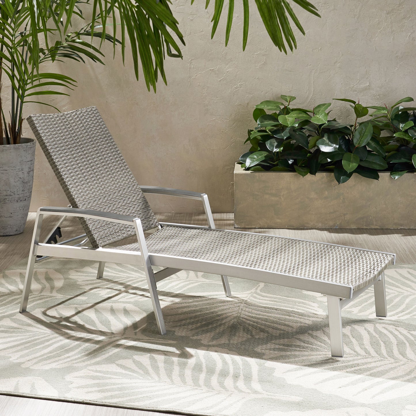 Joy Outdoor Wicker and Aluminum Chaise Lounge, Gray Finish