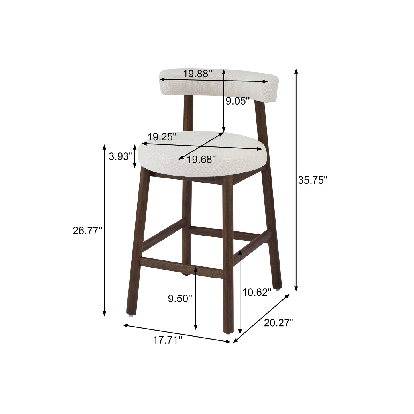 Quiner Modern Rubber Wood & Fabric Bar Stool,Set of 2