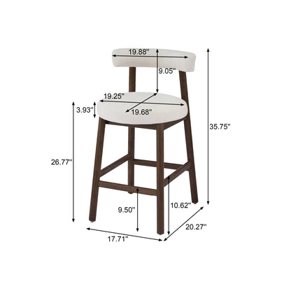 Quiner Modern Rubber Wood & Fabric Bar Stool,Set of 2