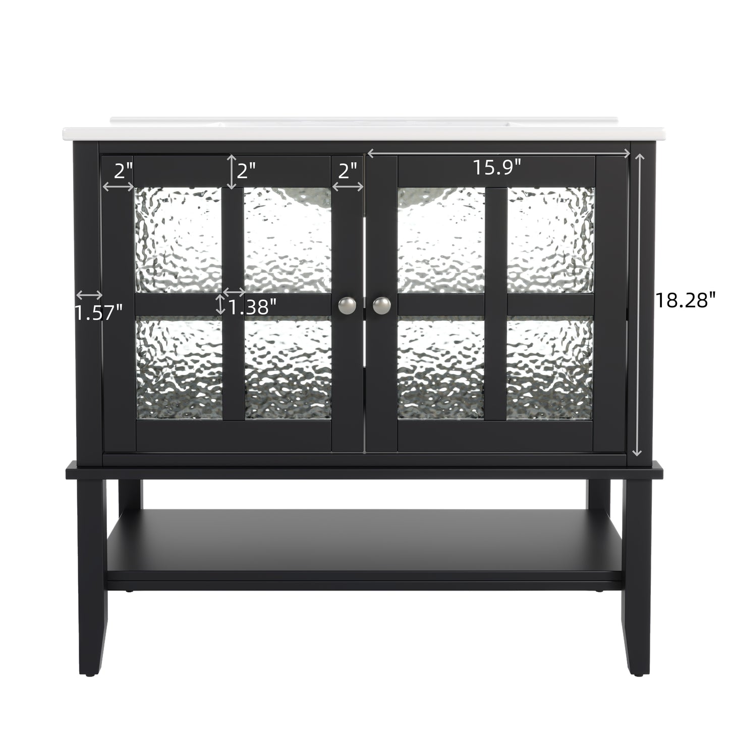 Faelan Bathroom Vanity with Ceramic Sink with Adjustable Shelf and open shelf