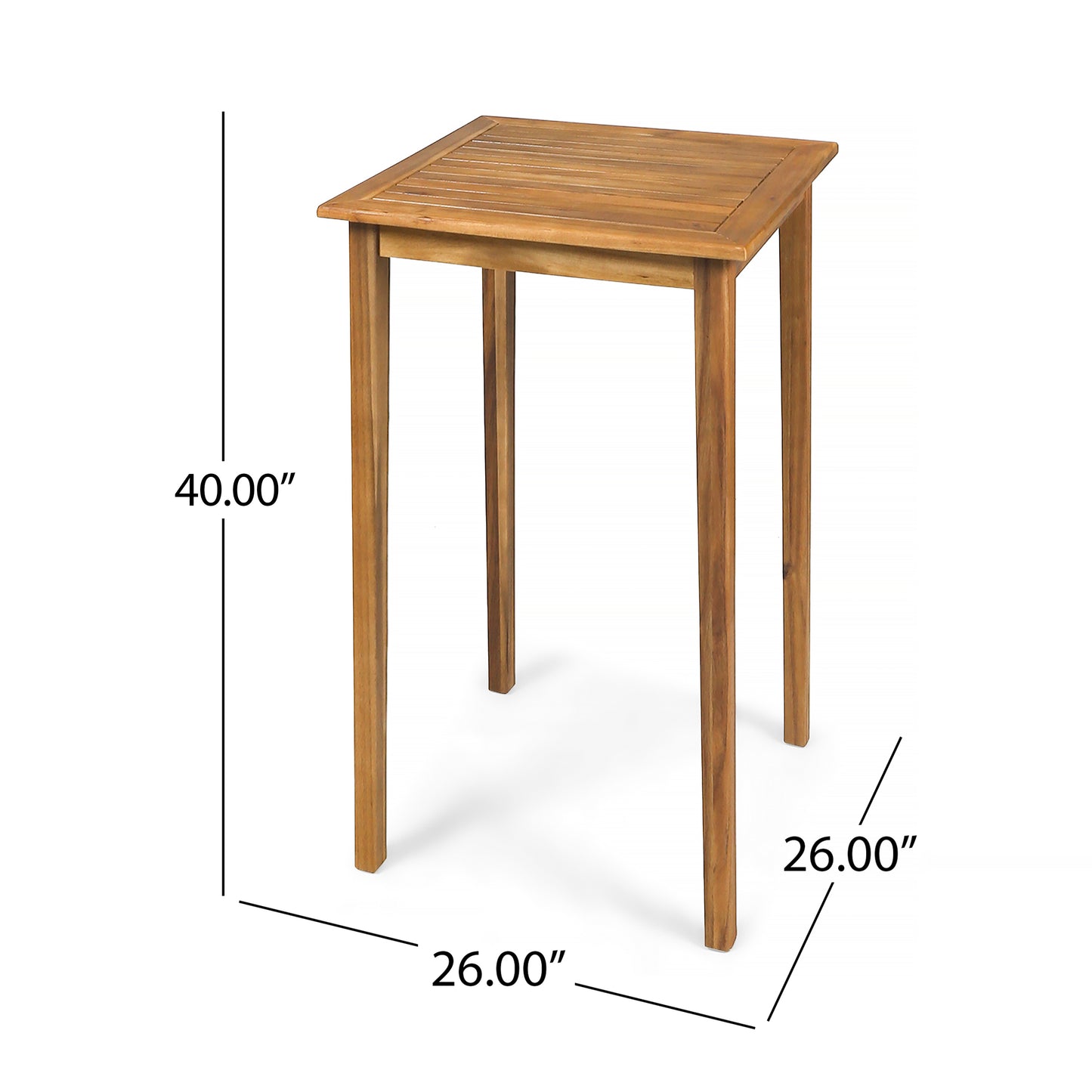 Teresa Outdoor Minimalist Acacia Wood Square Bar Table
