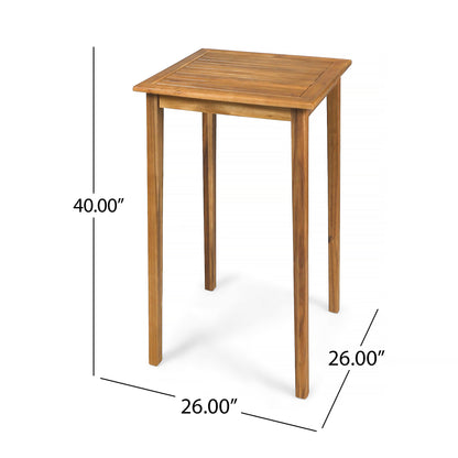 Teresa Outdoor Minimalist Acacia Wood Square Bar Table