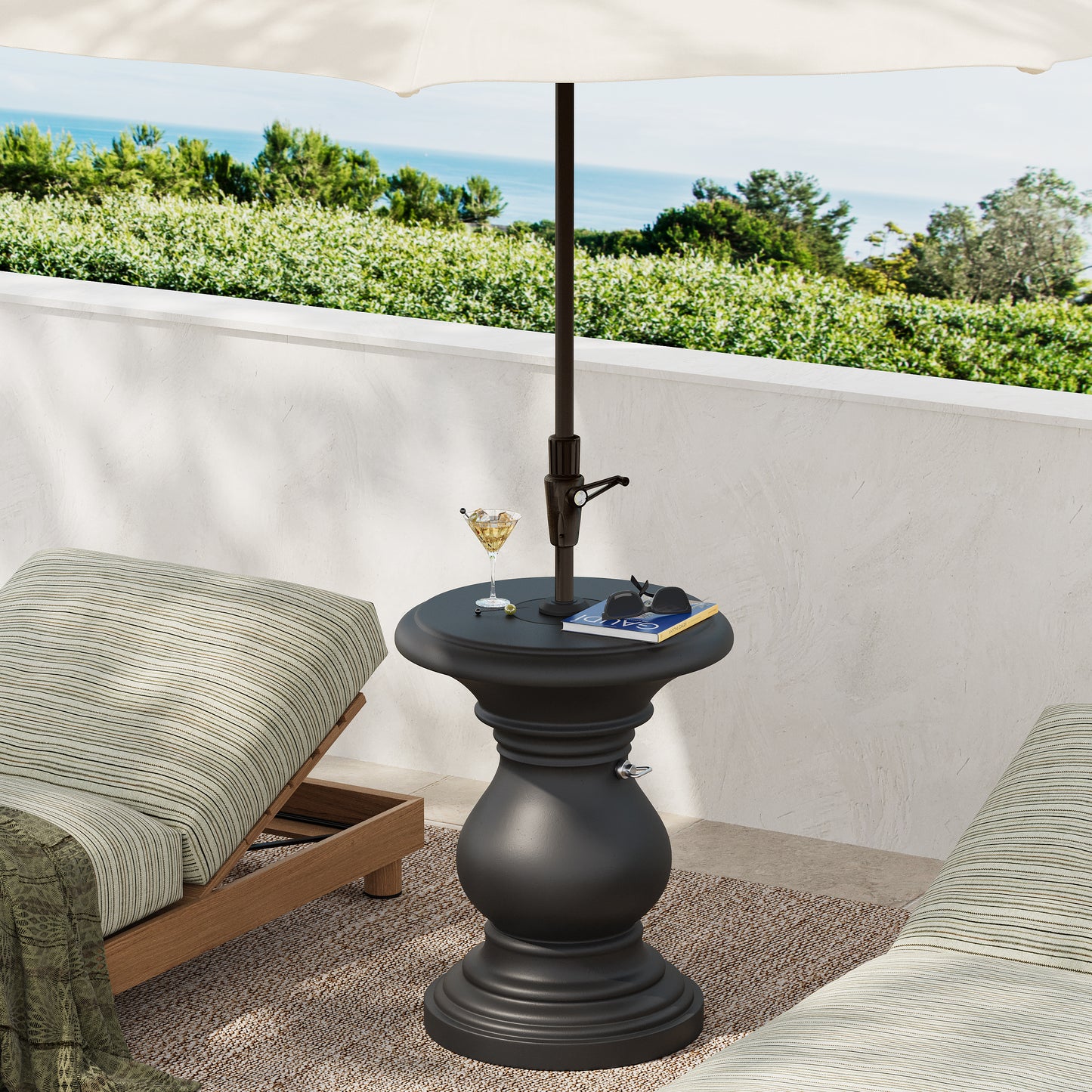 Araminta MGO Umbrella Side Table, Black, Adjustable Base Fits 1.1-1.9" Poles, No-Assembly Sand-Filled Stand