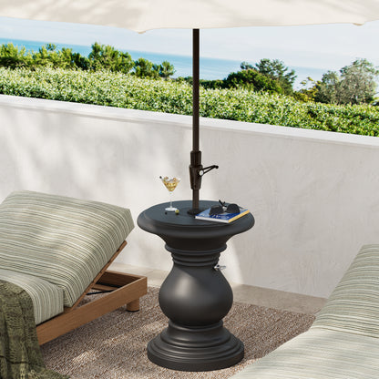 Araminta MGO Umbrella Side Table, Black, Adjustable Base Fits 1.1-1.9" Poles, No-Assembly Sand-Filled Stand