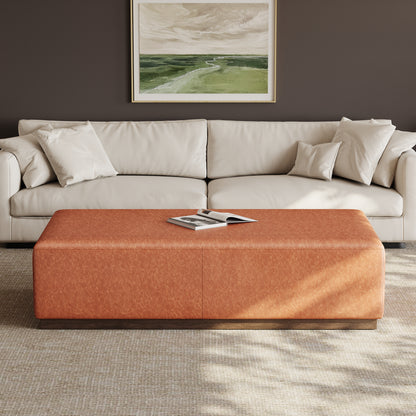 Kenelm Brown Faux Leather Ottoman – Rich Soft PU Upholstery with Sturdy Wood Frame for Warm Modern Primary Living Elegance