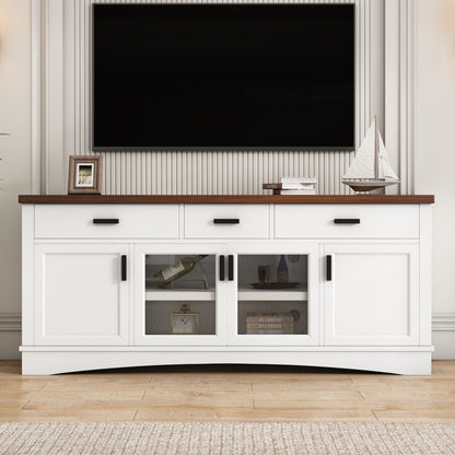 Solther Modern TV Console, 67" Width TV Stand, Glass Doors & Storage Drawers