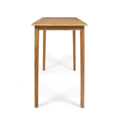 Teresa Outdoor Minimalist Acacia Wood Rectangle Bar Table
