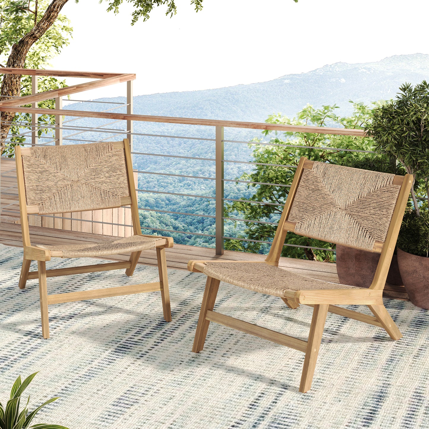 Bramble Acacia Wood Outdoor Armless Lounge Chair,Set of 2