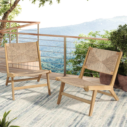 Bramble Acacia Wood Outdoor Armless Lounge Chair,Set of 2