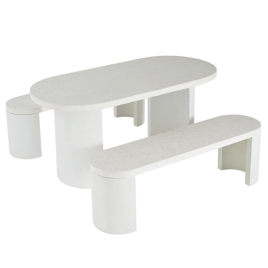 Clementine Terrazzo Dining Set — 3-Piece Outdoor Table with 2 Bench