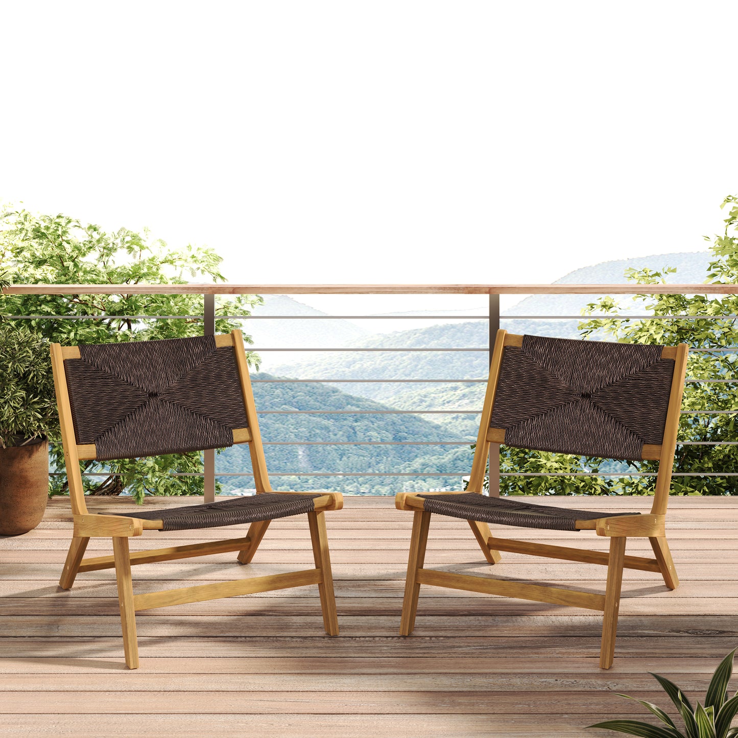 Bramble Acacia Wood Outdoor Armless Lounge Chair,Set of 2