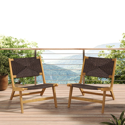 Bramble Acacia Wood Outdoor Armless Lounge Chair,Set of 2