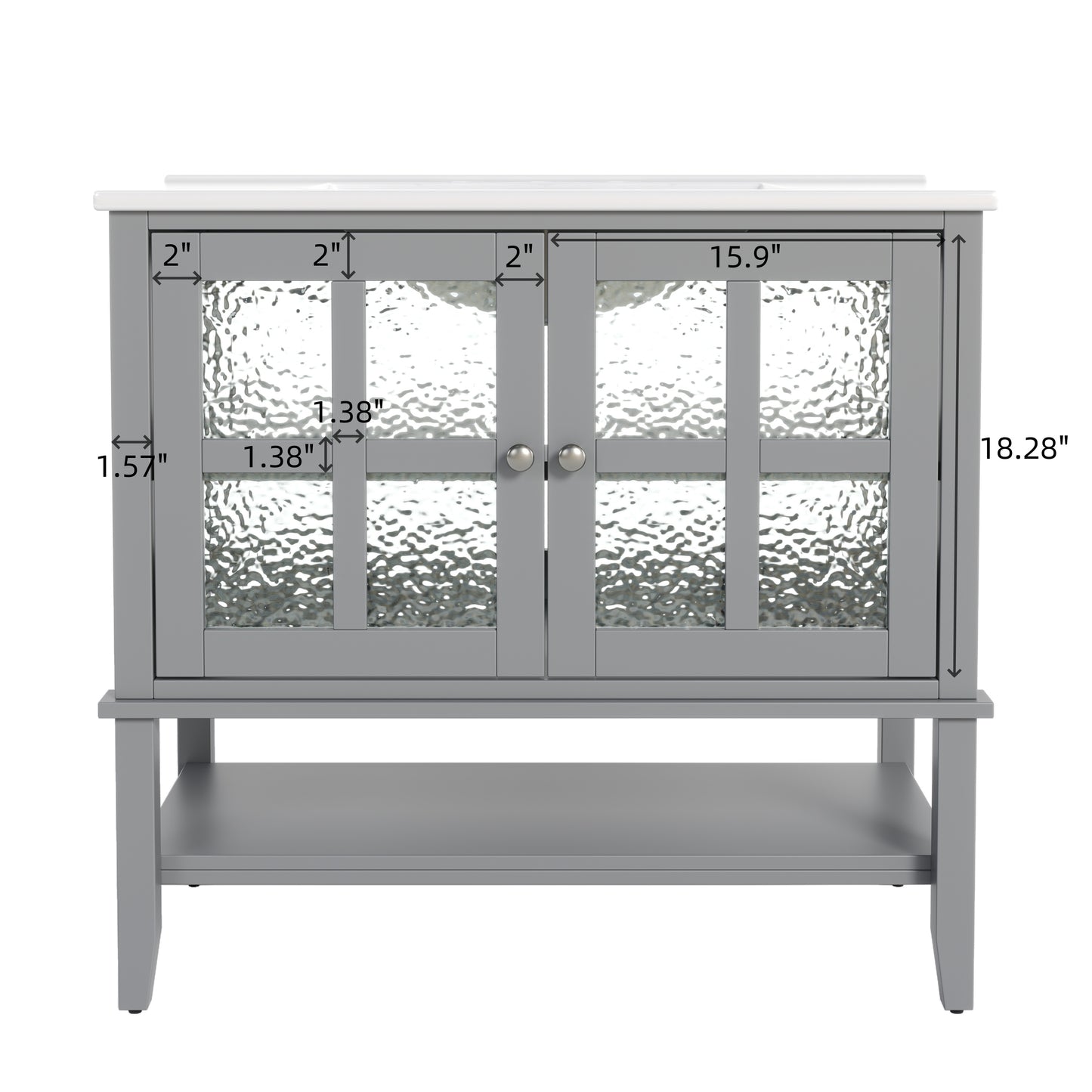 Faelan Bathroom Vanity with Ceramic Sink with Adjustable Shelf and open shelf