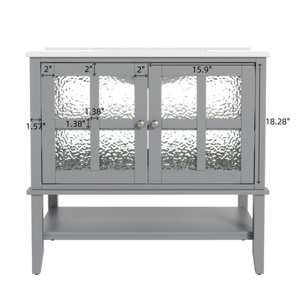 Faelan Bathroom Vanity with Ceramic Sink with Adjustable Shelf and open shelf