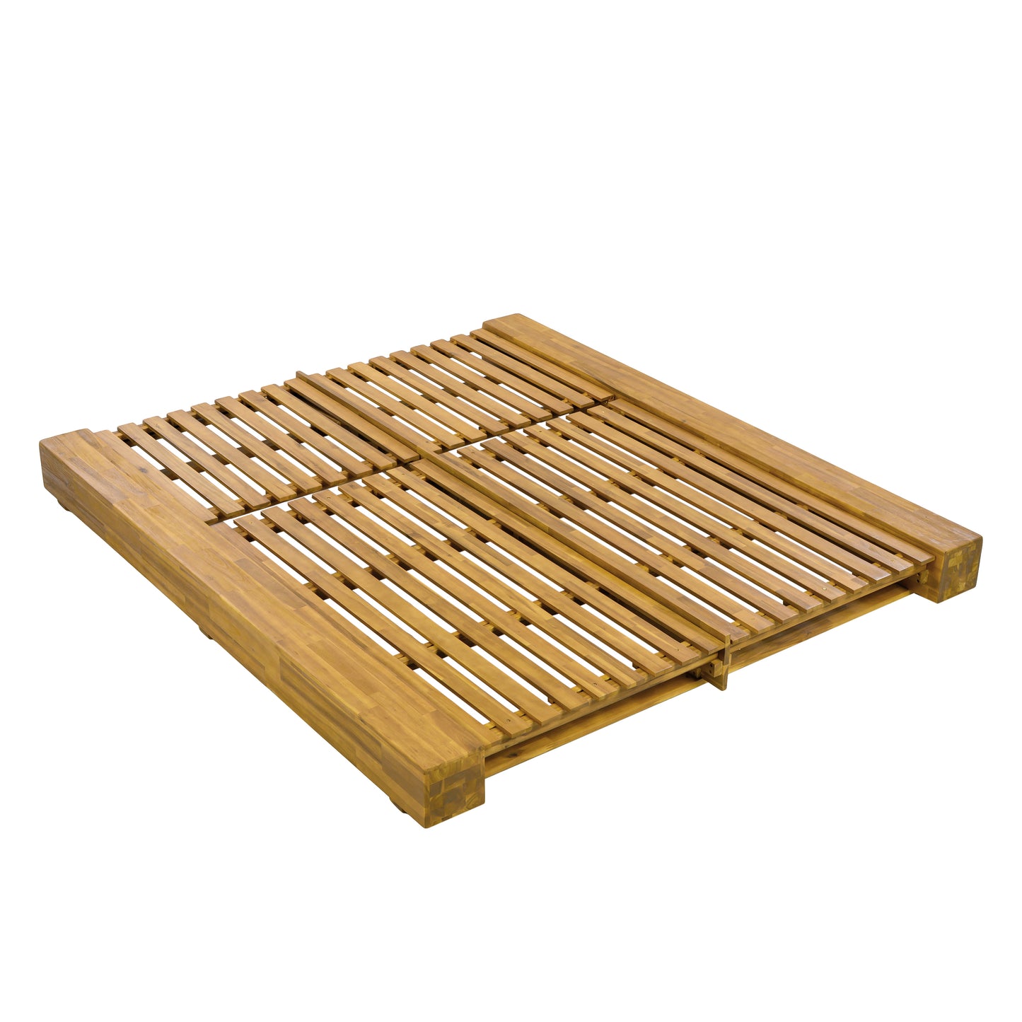 Junipar Outdoor Double Chaise Lounge, Acacia Wood, 4 Position Adjustable Back, 800lbs Capacity