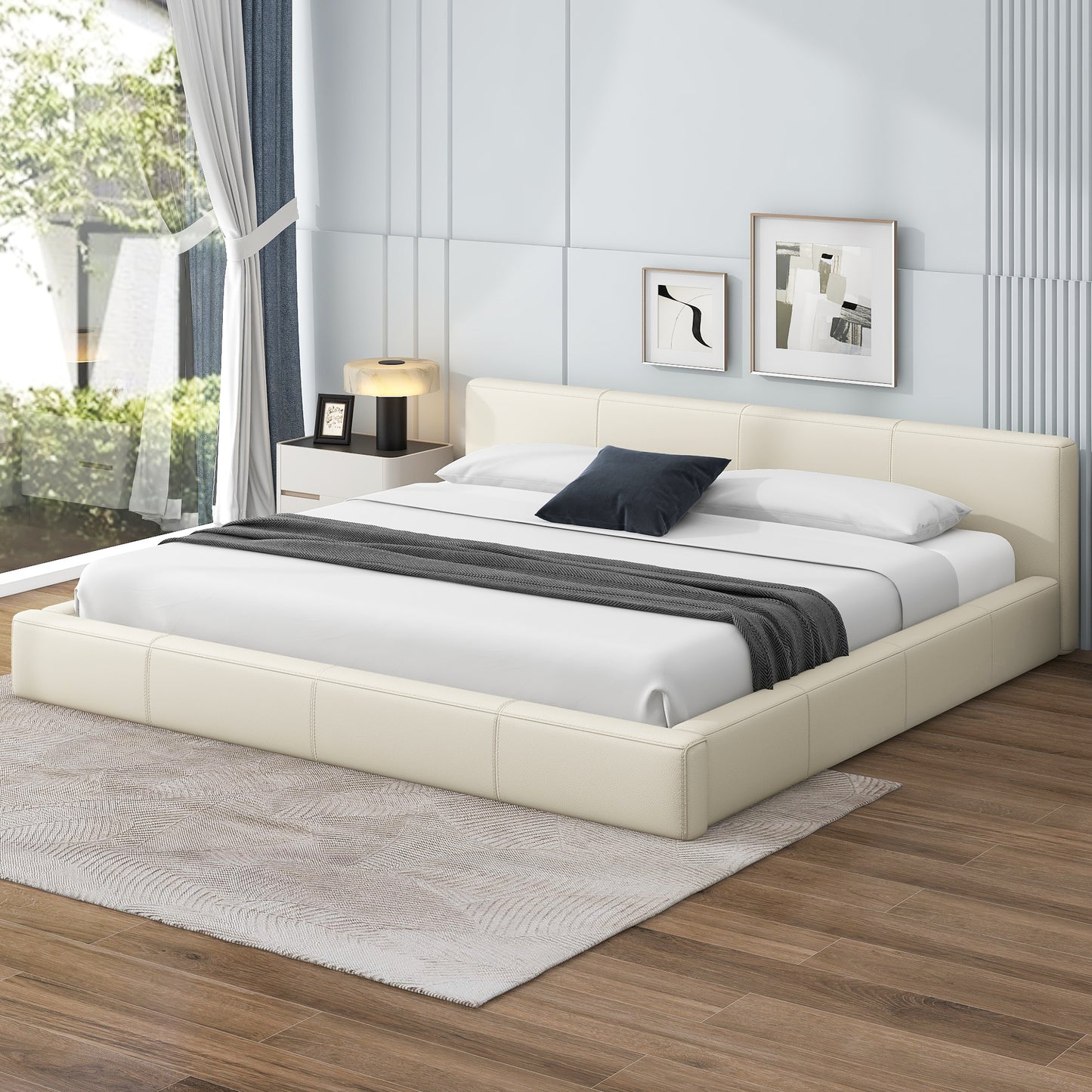 Liras Stylish Beige Upholstered Bed - The Ideal Choice for Your Bedroom