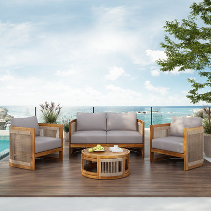 Vireo 4-Piece Patio Seating Group 2 Chairs, Loveseat & Table Acacia Wood Outdoor Furniture Set