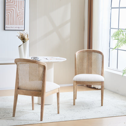 Diaphanous Lilia Dining Chairs Set of 2, Modern Dining Chair with Fabric Upholstery, Rubberwood Frame Kitchen Chairs with Cane Webbing, Extra Seat for Dining Room, Beige + Natural