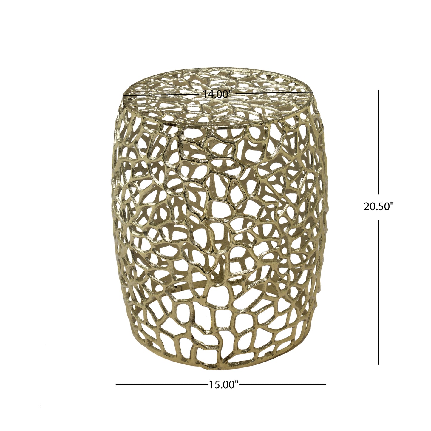 Saga Aluminum Drum hollow End Table with Intricate Design