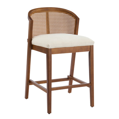 Tatti Indoor Wooden Counter stool, Wood Frame with Beige Upholstery, Set of 2